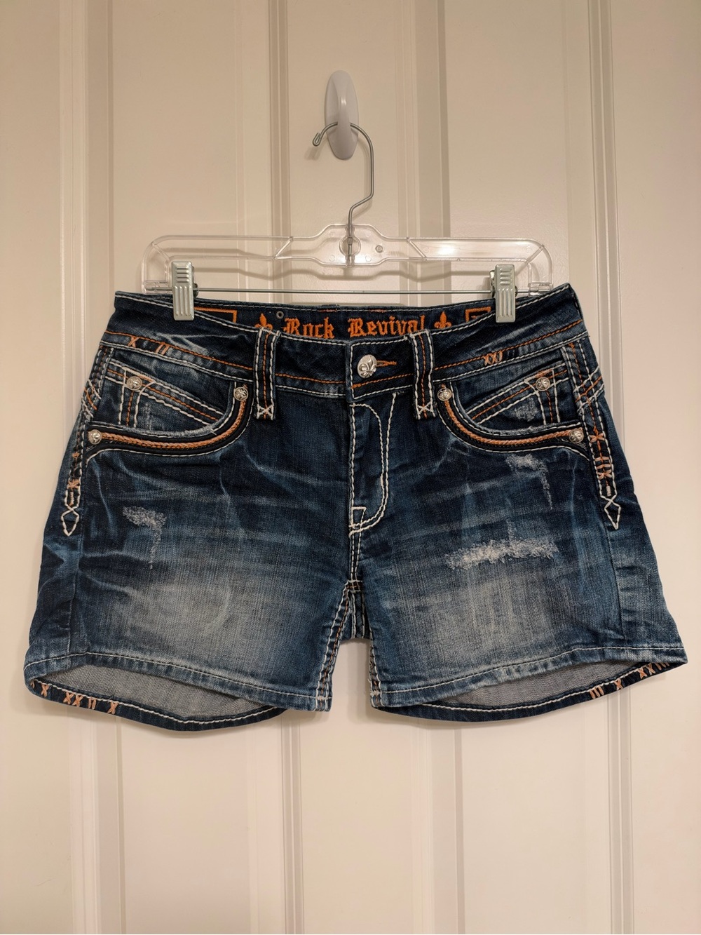 Rock Revival Dark Blue Distressed Denim Bruna Shorts